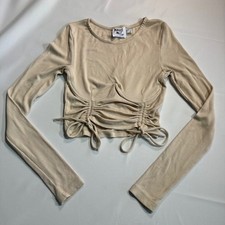 Minimalist Ruched Bustier Princess Polly Women Size 2 Beige Ribbed Crop Top EUC