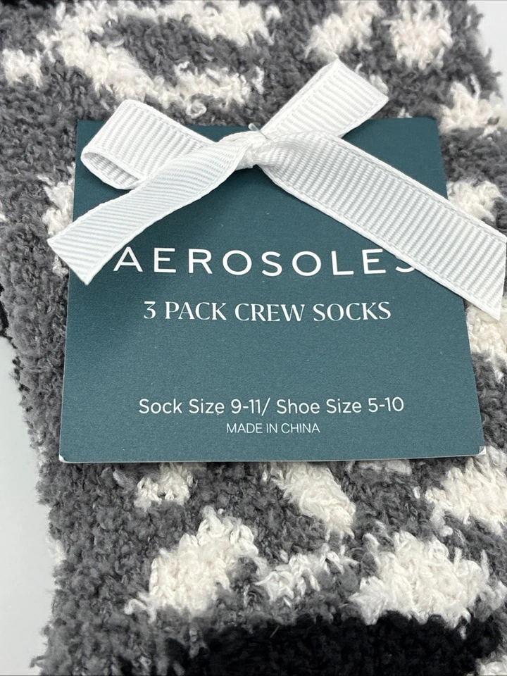 Paquete de 2 calcetines Aerosoles Crew gris leopardo y negro difuso acogedor grueso talla 9-11 Foto 2 de 4