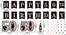 50Th Birthday Decorations for Women, Pink Black Rose Gold NIP