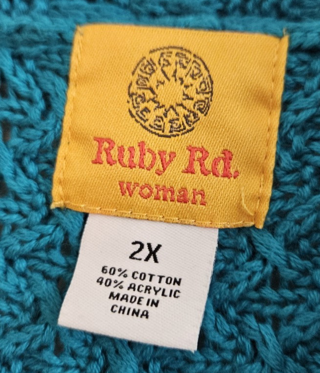 Ruby Rd. Open Front Cardigan Teal Multi Weave Elb… - image 3