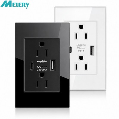Dual USB Wall Outlet Port 15A Power Socket Charger AC Receptacle Plate Panel USA