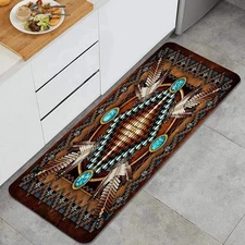 Rustic Southwestern Kitchen Rug Tribal Native American Indian Comfort Mat Geo...