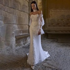 Elegant Lace Mermaid Wedding Dresses Applique Backless Corset Long Bridal Gown