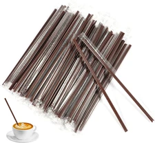 100pc Coffee Stirrers Disposable Plastic Sticks Individually Wrapped Drink Straw