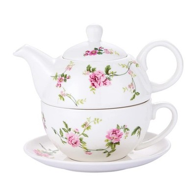 Porcelain Tea for One Set, Floral Ceramic Tea for One Teapot and Cup Set, 12o...