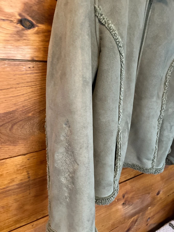 Chaqueta LL Bean Mujer Grande Verde Camel Imitación Gamuza Sherpa Forrada Floral Foto 2 de 4