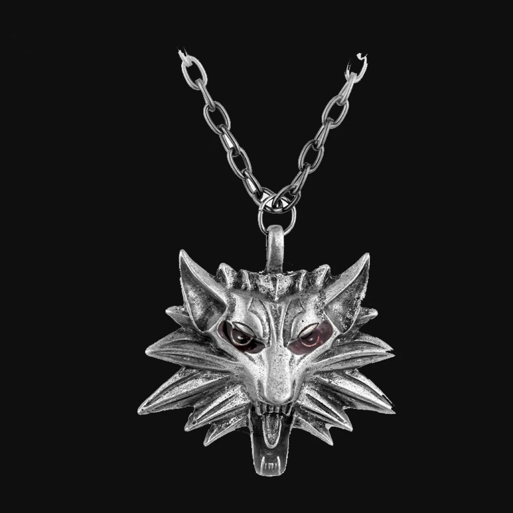 Collar The Witcher Caza Salvaje Geralt Cabeza de Lobo Colgante + Bolsa de Regalo Gratis
