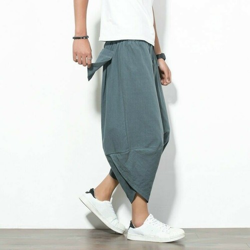 Uomo Nepal Lino Harem Bloomer Pantaloni Corto Halko Stile Etnico Spiaggia  Larga | eBay