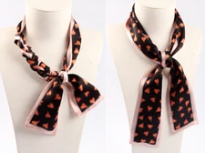 100% Silk Satin narrow Scarf Women neckerchief headband ribbon Wrap black JH21-5