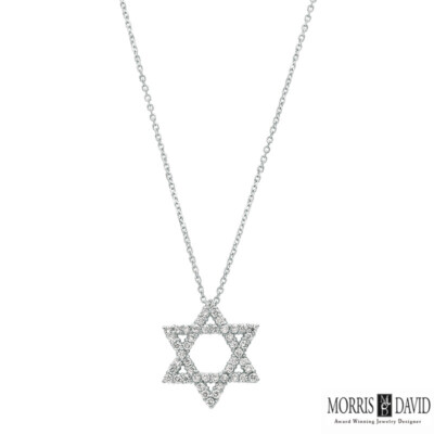 0.38 Carat Natural Diamond Star of David Necklace 14K White Gold G SI 18'' chain