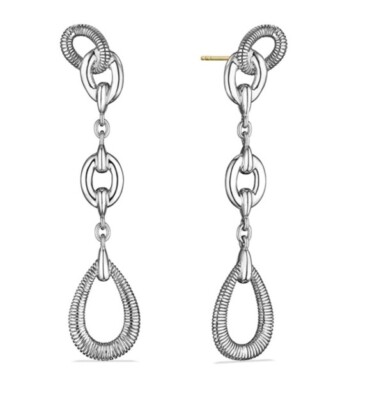 NWT Judith Ripka Eternity Linear Link Drop Sterling Silver 18K Gold Earrings