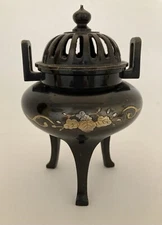 Brass Censer Footed Inlaid With Gold & Silver