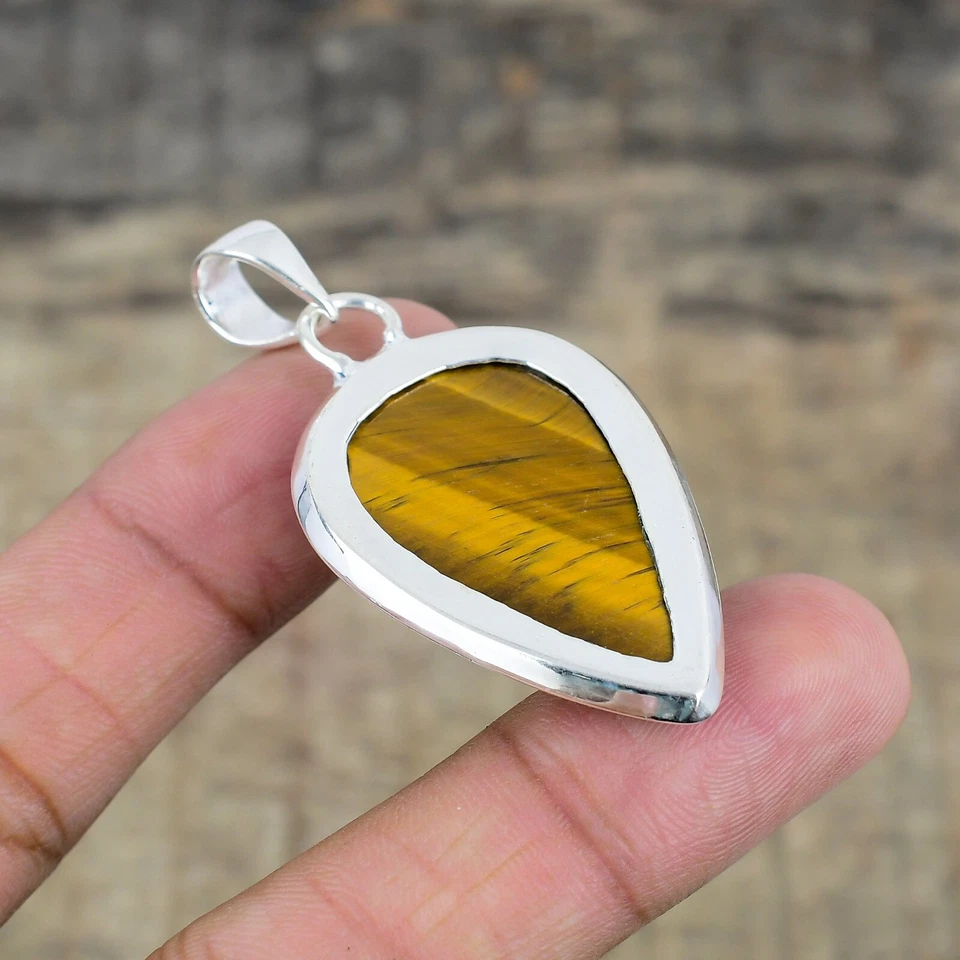 Naturale di Tigre Occhio Gemma Ciondolo 925 Argento Sterling Gioielli Per Amore - Immagine 4 di 4