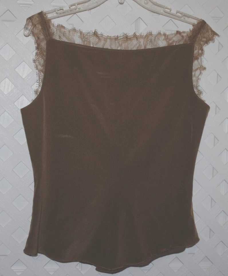 J CREW Taupe Brown Sleeveless 100% Silk Lace Trim Blouse Tank Top Size 10 - Image 3 of 4