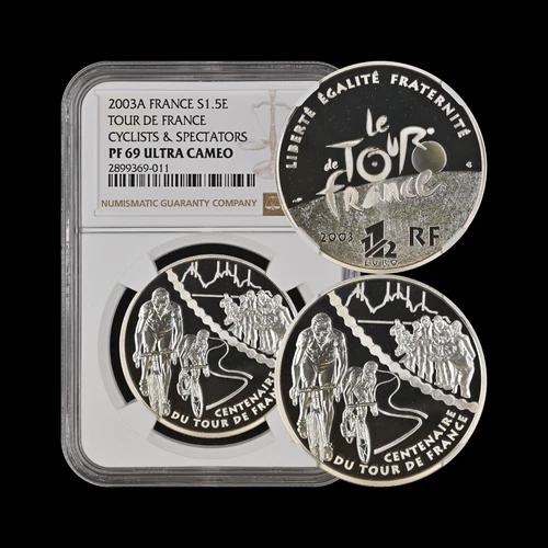 FRANCE. 2003, 1.5 Euro, Silver - NGC PF69 - Top Pop 🥇 Tour de France, Mountain