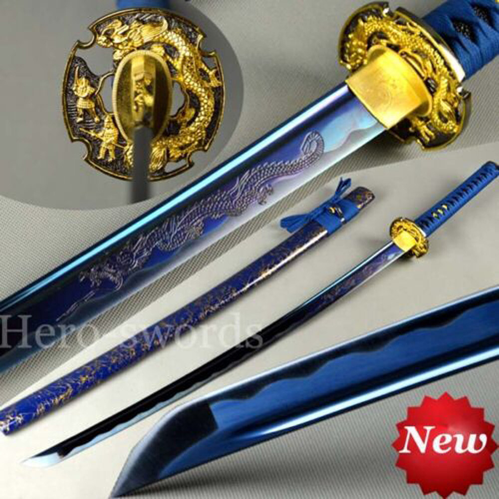 Japanese traditional Hand Made Full Tang Blue Dragon Samurai Katana