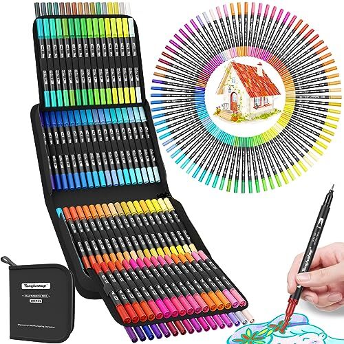 Brush Markers Set 100 Colored Brush Tip Markers Dual Tip Markers with Fine an...