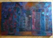 VINTAGE MID CENTURY MODERN EXPRESSIONIST ABSTRACTION CUBIST OLD CHICAGO IL OIL