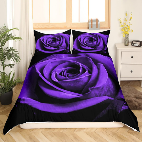 Purple Rose Comforter Cover Queen Size Floral Bedding Set Women 3D Printed Flowe - Picture 3 of 12