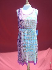 NWT Simply Vera Wang Purple Blue Green Blac Sleeveless Casual Women's Dress Sz L