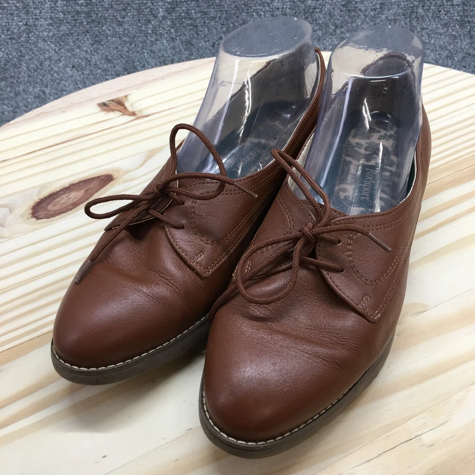 Rockport Shoes Womens 9 M Casual Two Eye Flats Brown Leather Lace Up Comfort - Image 3 of 4