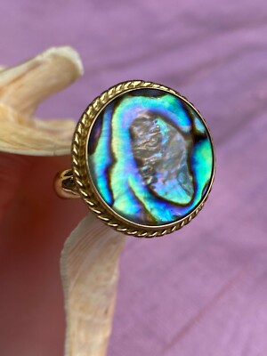 CHARLES ALBERT Round Abalone & Alchemia Gold Handcrafted Artisan Ring Adjustable