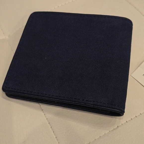 Ralph Loren Polo Azul Marino Lona Cuadros Cuero Bordado Hombre Cartera Nuevo $125 Foto 3 de 4