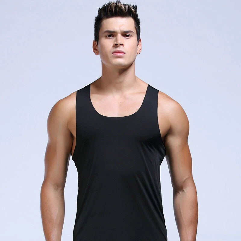 Ice Silk Tank Tops Wife Beater Seamless Sleeveless Shirt A-Shirt Training  Vest