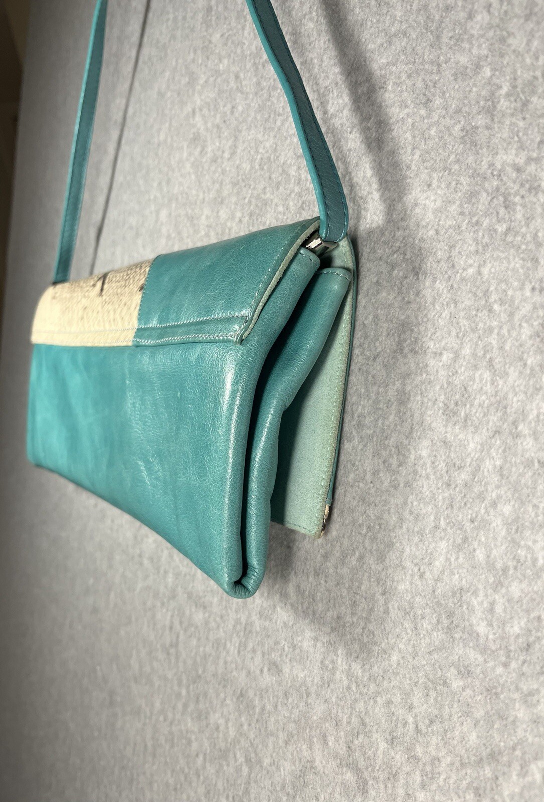 Leather Python Snakeskin purse shoulder clutch Tu… - image 5