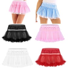 Unisex Sissy Satin Frilly Ruffled Soft Tulle Layered skirt Short Mini Tutu Skirt