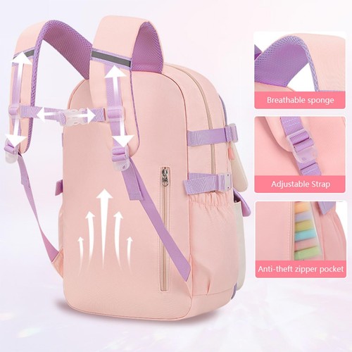 Girls Backpack Elementary School Bag Cute Rabbit Design Preschool Blue L - Picture 5 of 7