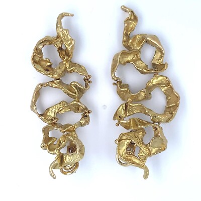 Gilbert Albert for Bucherer 18k Yellow Gold 3'' Modernist Dangle Earrings