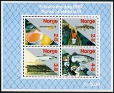 Norway B70 ad sheet, MNH. Michel 975-978 Bl.8. Salmon Industry, 1970.