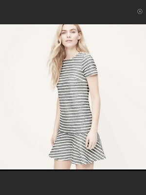 LOFT Striped Navy/ White Tweed Peplum dress Size 10 | eBay