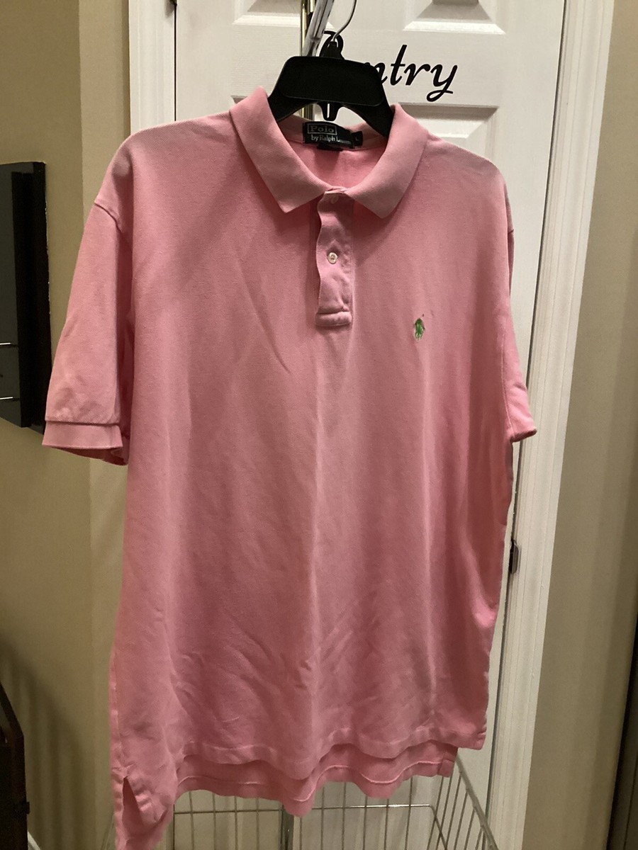 Ralph Lauren Mens Pink Polo shirt with Green Pony Size L | eBay