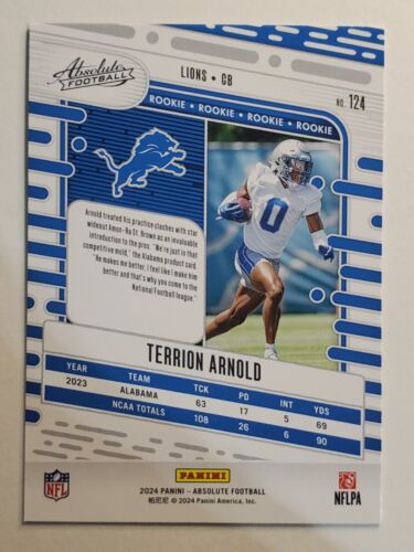 2024 Absolute Retail #124 Terrion Arnold RC!!! ~ Detroit Lions - Picture 2 of 2