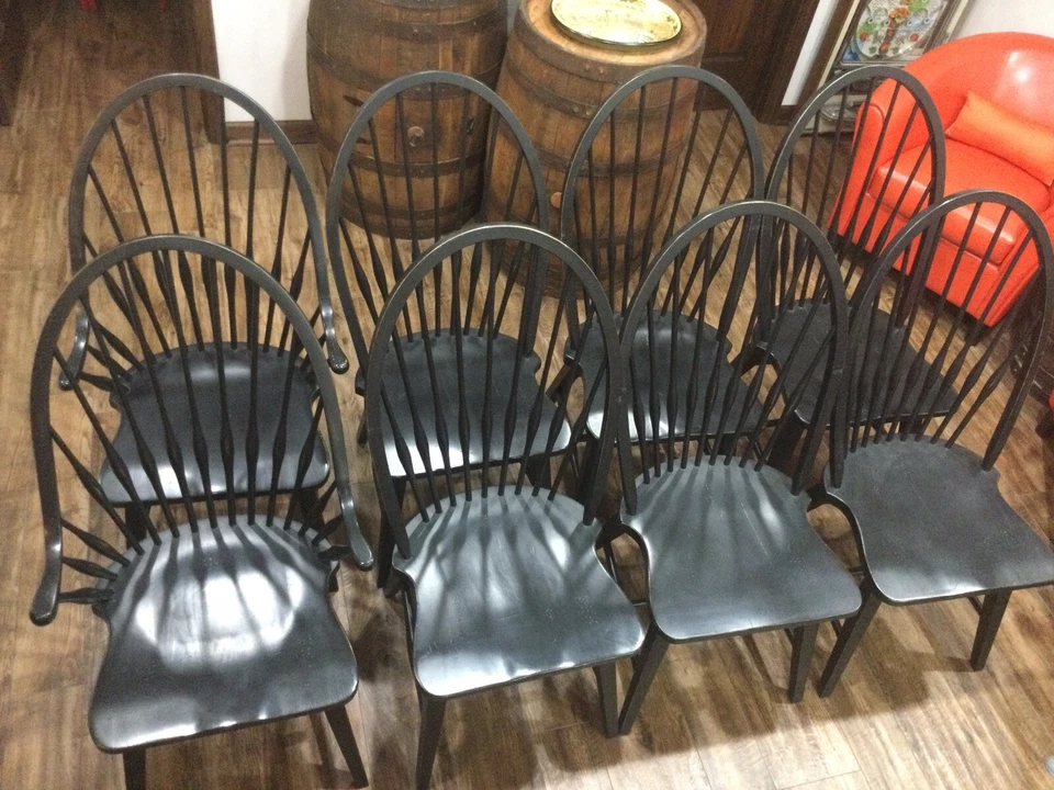 BROYHILL ATTIC HEIRLOOMS Windsor Dining END ARM CHAIR ▪ VTG OG Antique Black Oak - Image 3 of 4