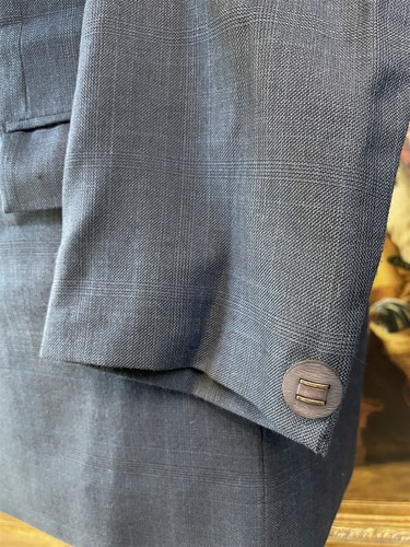 VTG BESPOKE 40R Dark Gray Glen Check 100% Wool Heavy Hopsack 2Btn Blazer Jacket - Picture 10 of 11