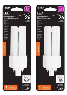 Feit Electric BPPLT26E827LED LED Light Bulb PL GX24Q-3 4-Pin Soft White 26W 2-PK