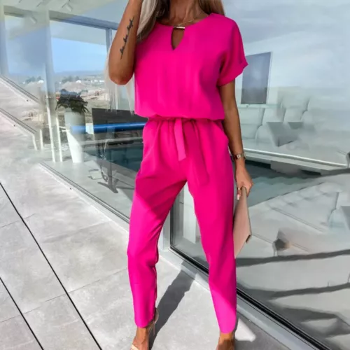 Mono de mujer de manga corta mono verano de una pieza mameluco traje pantalón con cinturón DE* - Imagen 14 de 19