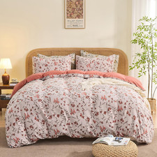 100 Cotton Duvet Cover King Size, 3 Pcs Floral Duvet Cover Set with 7 Inner Tie