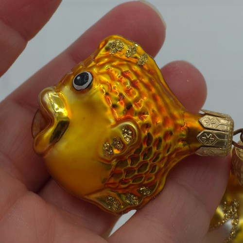 Christmas Ornament Tabby Cat W Goldfish Blown Mercury Glass Poland Large 6" - Picture 9 of 11