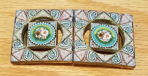 **BREATHTAKING ANTIQUE PIERCED MICRO MOSAIC 2-PC … - image 1