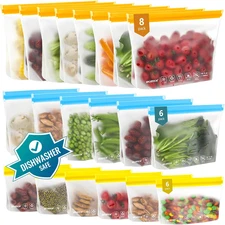 20Pack Reusable Bags Dishwasher Safe, Leakproof Reusable Freezer Bags, BPA Free