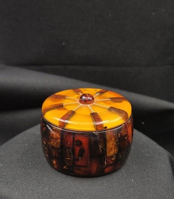 Vintage Handmade Baltic Amber Mosaic Trinket Jewelry Box