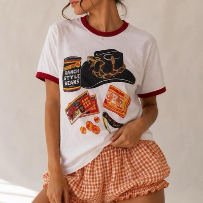 Western Ringer Tee XS Cowboy Rodeo Graphic Ranch Style Beans Y2K Retro
