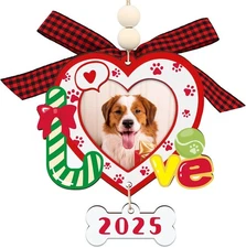 WhatSign Dog Picture Frame Ornament - Wooden Heart Shaped Pictureframe 