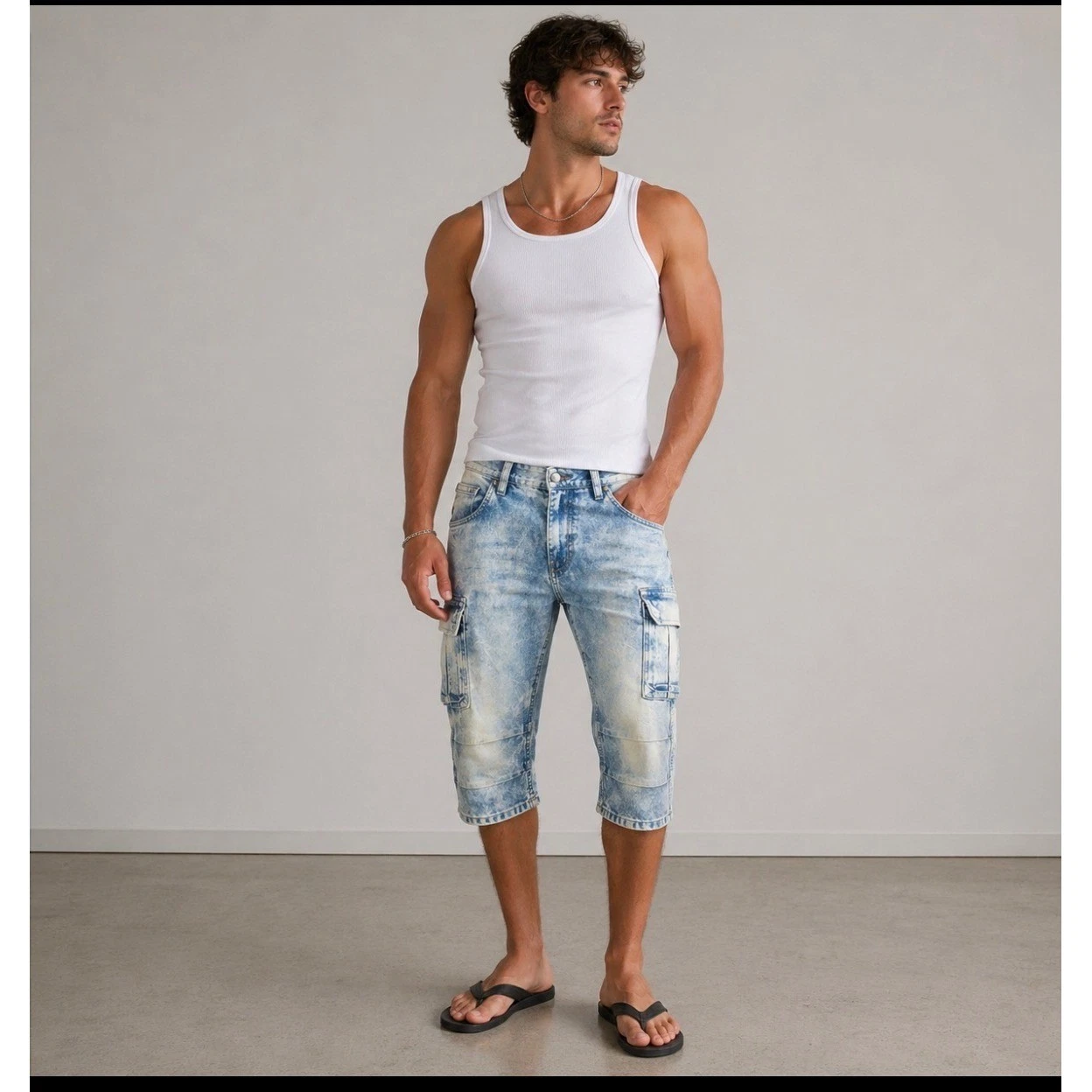 Copper Rivet Light Sand Blue Wash Cargo Denim Shorts Straight Fit