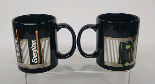2 Vtg Black Energizer Battery Coffee Mugs W/The E91 On Battery Tester PROMO ITEM - Picture 5 of 8