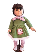 Doll Clothes 18" Dress Green Leggings Floral Scarf  Brittany's Fits AG Dolls